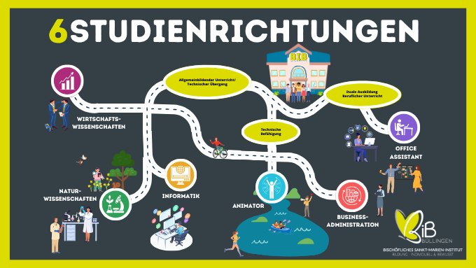 Dieses Bild repräsentiert die 6 Studienrichtungen am BIB.
